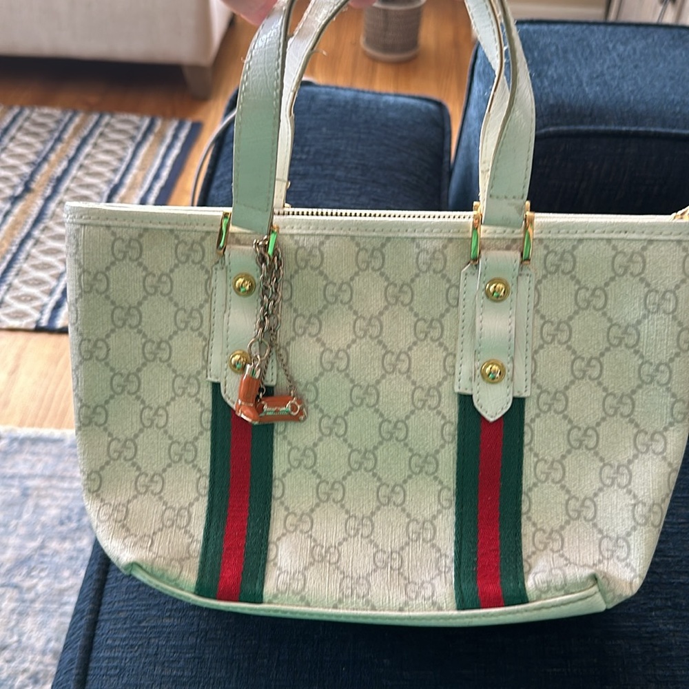 Gucci Cream and Green Tote Bag